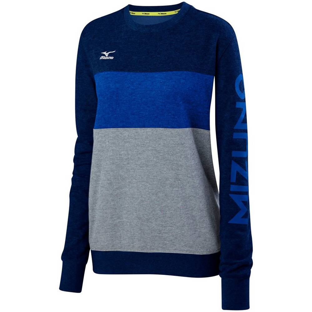 Mizuno Retro Crew Női Pulóver Sötétkék/Királykék DST502183